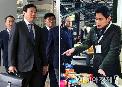 신동빈 롯데그룹 회장(왼쪽)과 정용진 신세계그룹 부회장.