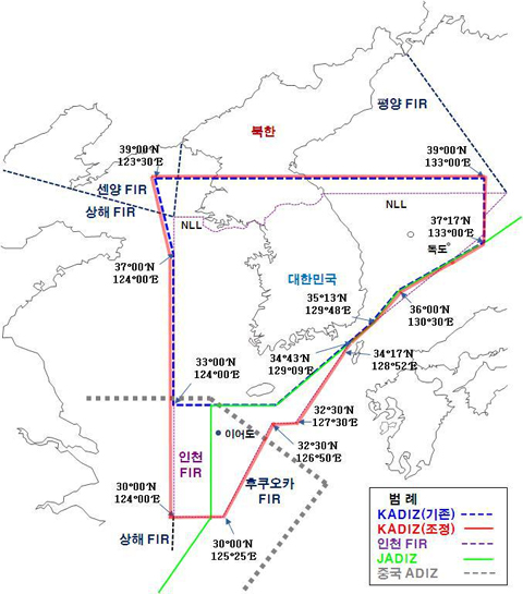 대한민국 방공식별구역을 나타낸 지도. 사진 = 국방부