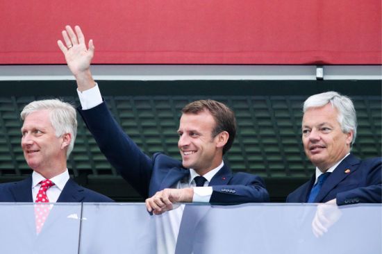   Emmanuel Marc Long, President of France, watches the semi-finals of the French and Belgian World Cup with Belgian Foreign Minister Didier Reinhardt on 10 (local time) in St. Petersburg. [이미지출처=연합뉴스]