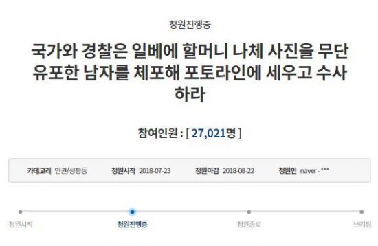   Ilben Nasha's Punishment Application Photo of Cheong Wa Dae Post / Photo = Cheong Wa Dae's Home Page 'National Petition and Proposal & # 39; 
