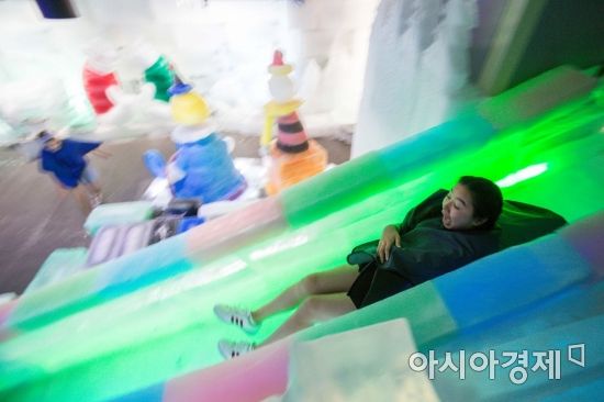 전국 대부분 지역에 '폭염특보'가 발효된 20일 서울 마포구 아이스뮤지엄을 찾은 관람객들이 얼음으로 만든 작품들을 감상하며 더위를 식히고 있다./강진형 기자aymsdream@