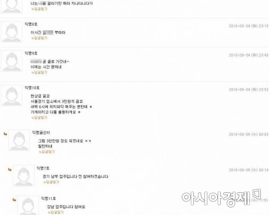 남자친구의 업소 출입 여부를 알려준다는 사이트 운영진에 현상금을 걸자는 의견이 나온 한 게시판.