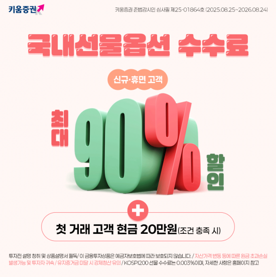 키움증권 "국내선물옵션 수수료 최대 90% 할인해드려요"