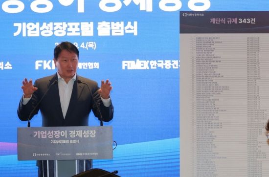 [포토] 최태원 회장, 기업규제 관련 발언