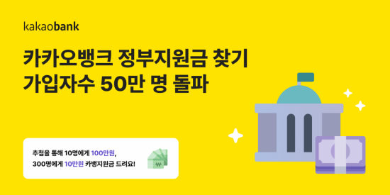 카카오뱅크, '정부지원금 찾기' 가입자 수 50만 명 돌파