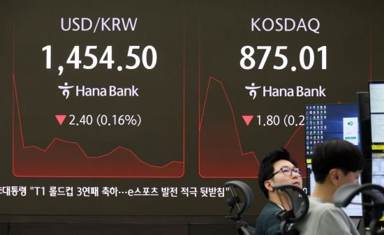 [포토] 1450대로 떨어진 원/달러환율