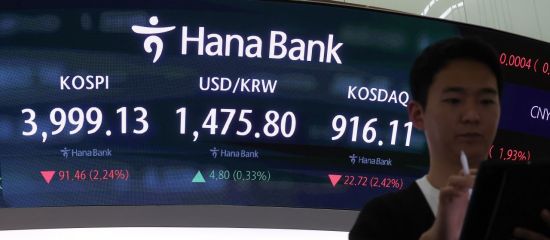 코스피, 외인·기관 매도 폭탄에 4000선 '붕괴'