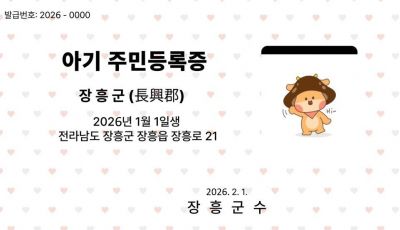 ‘아기 주민등록증’ 무료 발급…장흥군, 출생 기념 정책 첫 도입