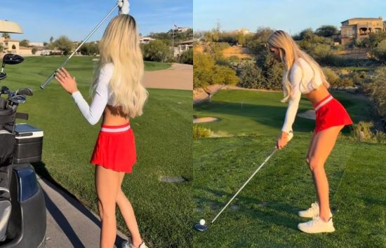 "보기 민망" "개인 자유"… 골프장서 짧은 치마 입은 인플루언서 논란