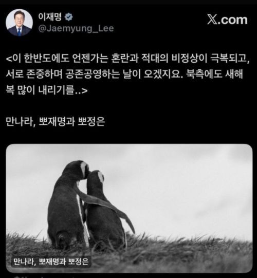 '만나라, 뽀재명과 뽀정은'…李대통령, "北에도 새해 복 많이 내리기를"