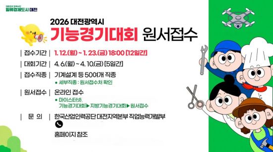 '2026년 대전시 기능경기대회' 원서 접수