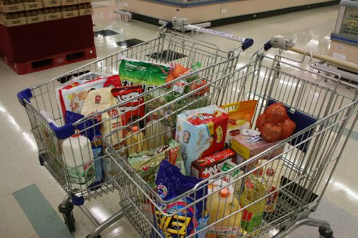 대형마트에서 장 본 카트.