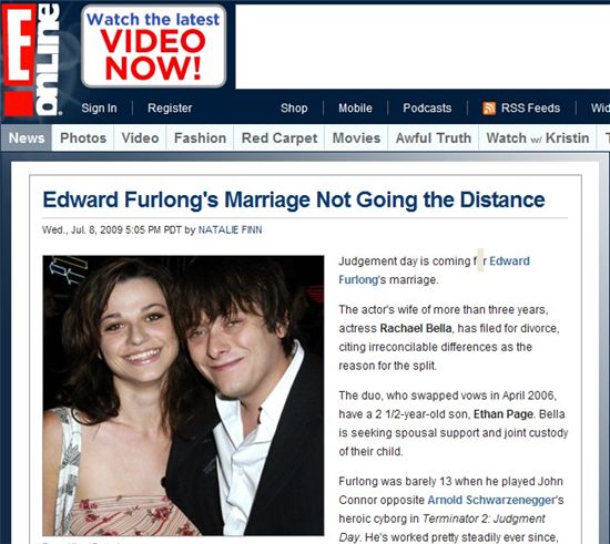 '터미네이터2' 에드워드 펄롱, 결혼 3년 만에 이혼