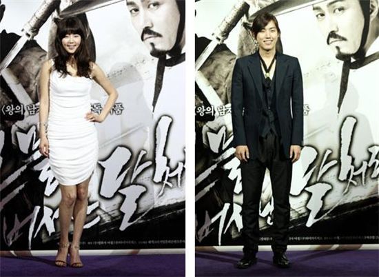 Korean actress Han Ji-hye and actor Baek Sung-hyun at the premiere of "Blades of Blood" [Movie Production company Haneul]