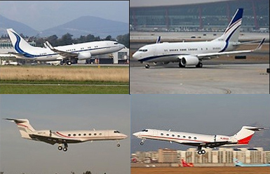 국내 대기업들이 운영하고 있는 전용기들은 모두 19인승 이하 전용기다. (사진 왼쪽 상단부터 시계 방향으로 삼성그룹의 전용기인 보잉 737-700, 현대차그룹의 737-700, SK그룹의 걸프스트림 GV-SP, LG그룹의 걸프스트림 GV-SP) 