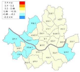 지난주 온통 파란색(하락세)으로 물들었던 서울시 집값이 하얀색(보합세)으로 안정을 찾아가는 모습이다. 