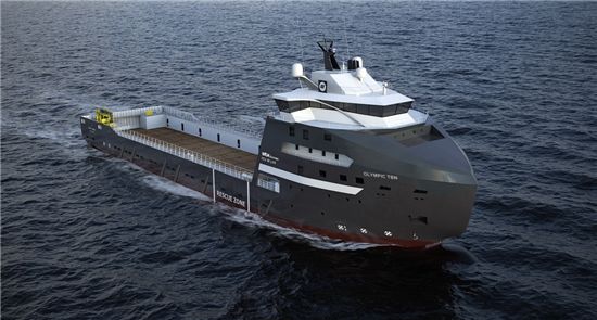 STX유럽이 노르웨이 선사 올림픽 시핑으로부터 수주한 액화천연가스(LNG) 추진 해양작업지원선(PSV).