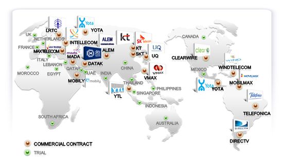 삼성전자가 모바일와이맥스장비를 공급한 전세계 통신사업자 지도
