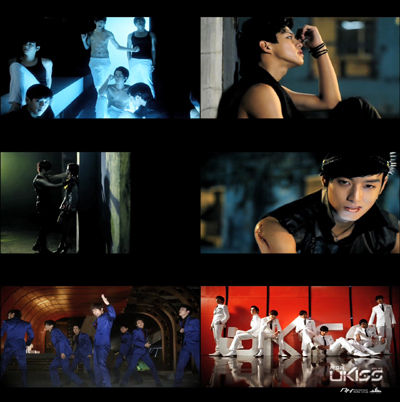 Still shots of Korean boy band U-Kiss' video "Shut Up" [NH Media]