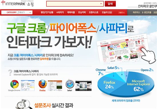 인터파크, 웹표준화로 타 웹 브라우저 접속가능