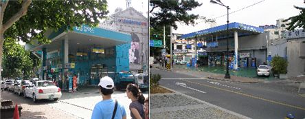 창덕궁 앞에 위치한 돈화문 주유소(좌)와 비원주유소 / 서울시