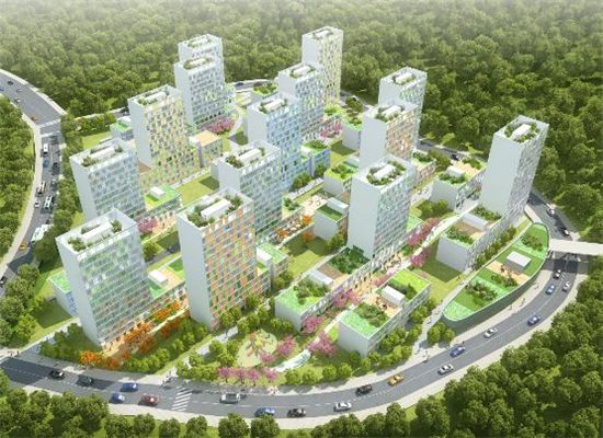 서울강남 디자인 시범지구 A-3 블록. 외양은 박스모양의 다소 단순한 형태이나 내부에는 우리나라 전통 주택에서 볼 수 있는 사랑방과 마당 개념을 도입했다.

