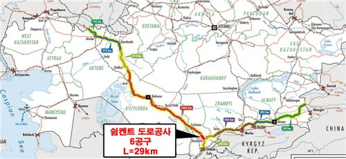 카자흐스탄 도로 공사 위치도 / 극동건설