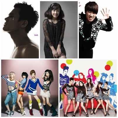 JYP Entertainment artists (from top left to right): Park Jin-young, JOO, San E, miss A and Wonder Girls [JYP Entertainment]