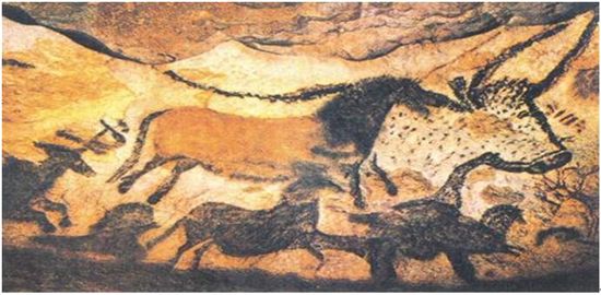 기원전 1만 5000년경 돌과 숯가루를 이용한 라스코 동굴벽화 
