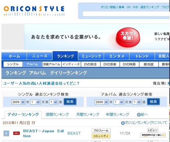 Album ranking on Japan's Oricon chart [Cube Entertainment]