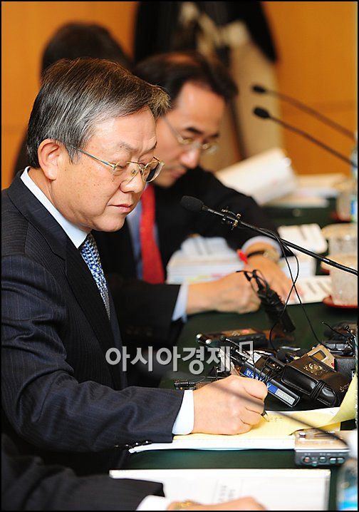 [포토]하나금융 김종열 사장 '외환은행 인수, 뭐라 답변할까'