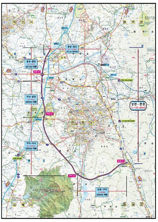 전주시 국도대체우회도로 상관-춘포 위치도
