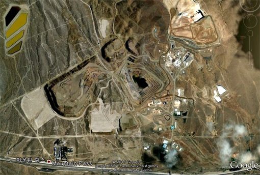 미국 캘리포니아주 마운틴패스의 몰리코프 광산. 자료원본=구글어스
