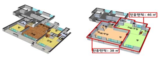 리모델링이 어려운 벽식구조(좌)와 리모델링이 쉬운 기둥식 구조 / 서울시
