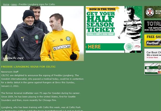 융베리, 셀틱 입단…기성용·차두리 호흡 맞춘다