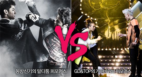 The performances of TVXQ vs. GD&TOP