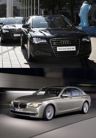 G20 의전차로 제공됐다가 절찬리에 판매된 아우디 뉴A8(위)과 BMW 뉴750Li(아래).