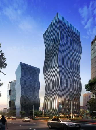 고려청자 곡선을 형상화한 서울 강남역 GT타워 전경.