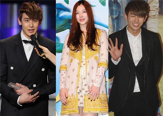 2PM Nickhun (left), f(x) Sulli (middle) and 2AM Seulong (right) 