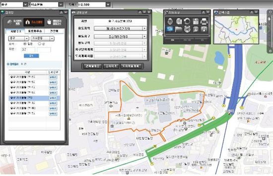 서울 도시계획포털 지도서비스 화면