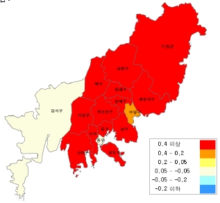 지도로 본 부산지역 아파트 매매 동향. 