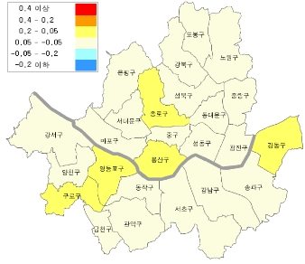 지도로 본 서울지역 아파트 매매 동향. 
