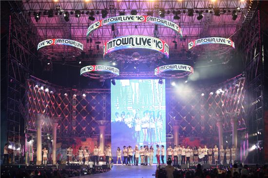 SM Entertainment artists during a performance for "SMTOWN LIVE'10." [SM Entertainment]
