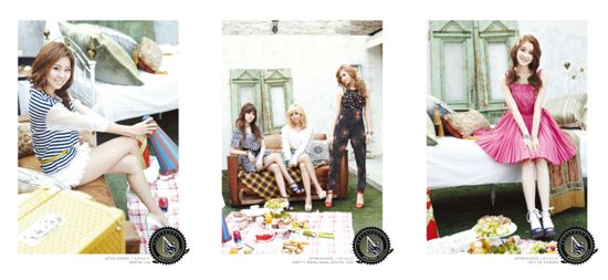 After School members: U-ie (left),Raina, NaNa & Lizzy (center) and E-young (right) [Pledis]