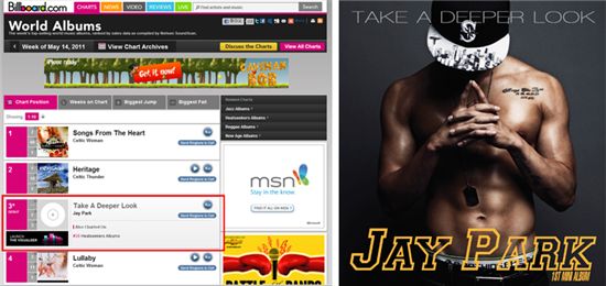 Jay Park's album on Billboard chart (left), cover of Jay Park's album "TAKE A DEEPER LOOK" [Sidus HQ]