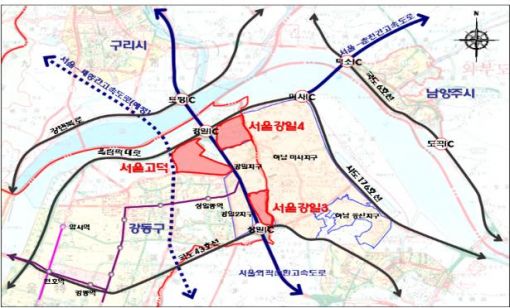 5차 보금자리 서울 고덕, 강일3·4 지구 위치도. 