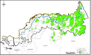 DMZ 일대 산림청 소관 국유림 분포도.