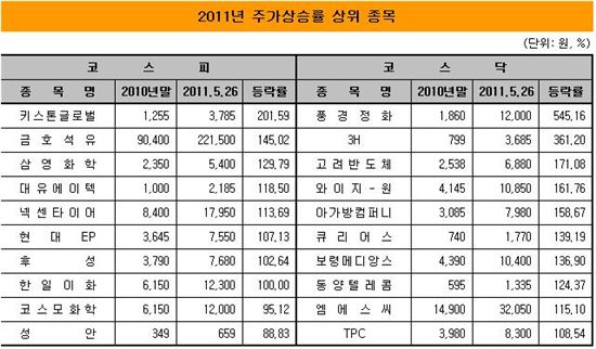 올해 많이 오른 종목은?