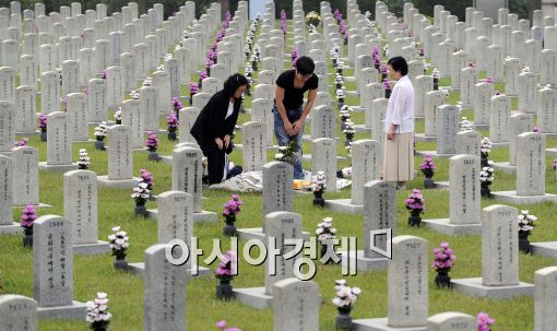 [포토]현충원 찾은 미망인과 가족들
