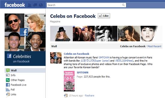 SMTOWN's official Facebook account featured on Celebs on Facebook 